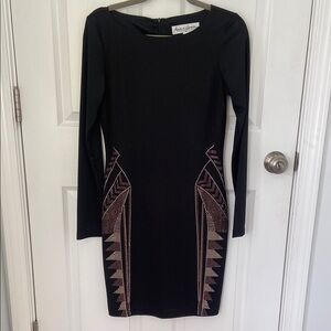Black Beaded Long Sleeve Dress